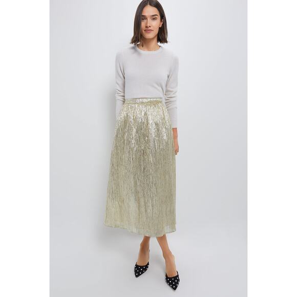 HYACINTH HOUSE Gold Metallic Plisse Gloria Maxi Skirt Size XL NWT - Picture 5 of 9